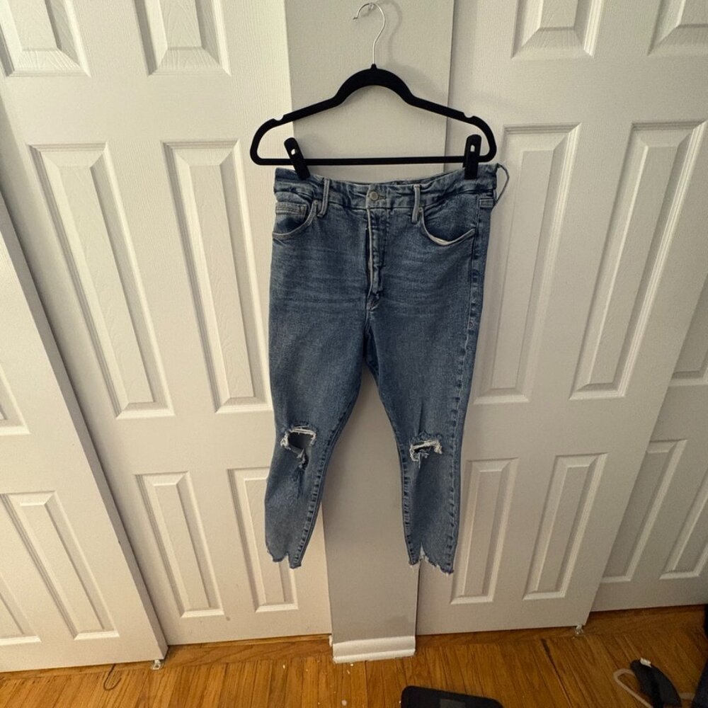 Good American Good Waist Chew Hem Cropped Jeans Style GWCCH005T Blue799